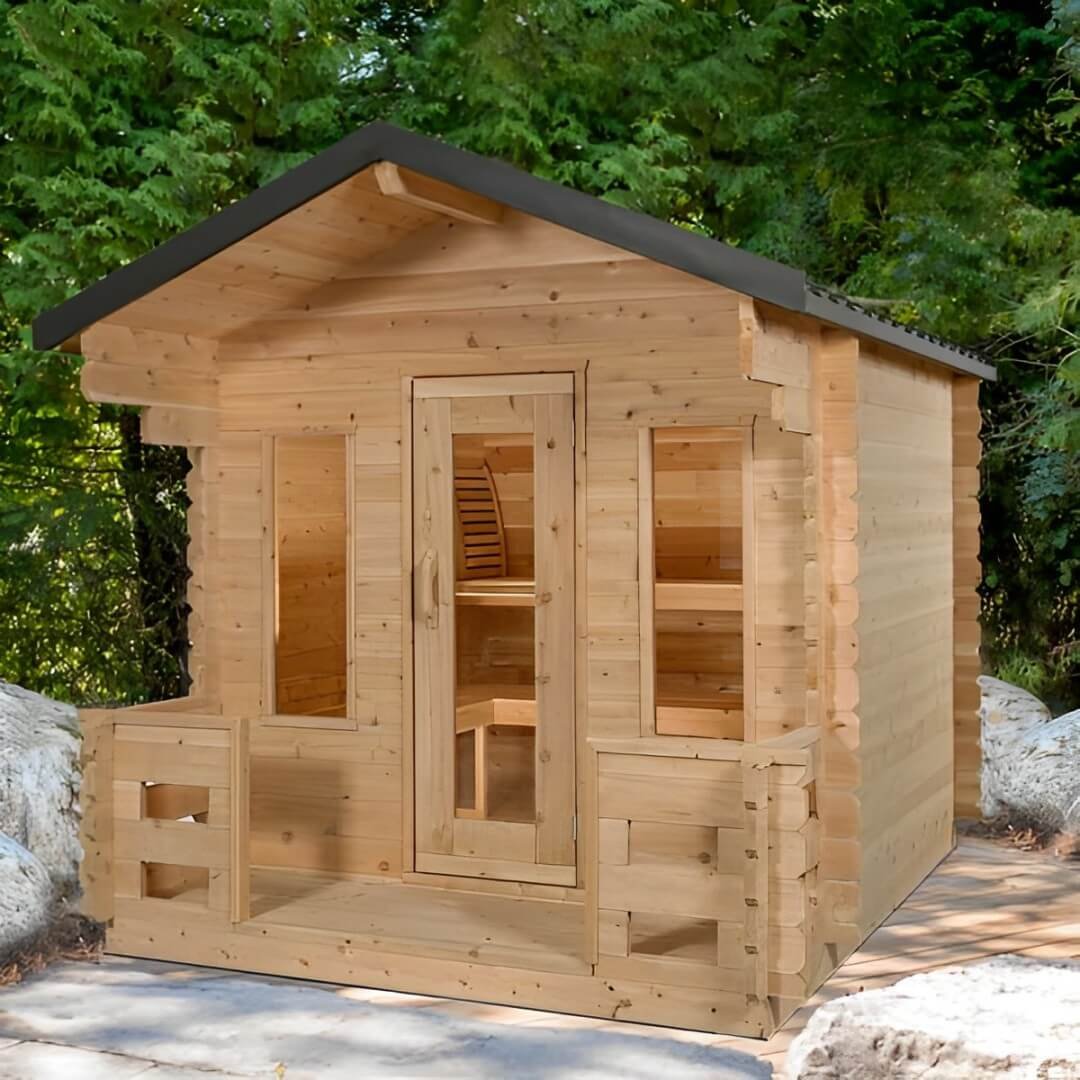 Dundalk Leisurecraft Georgian Cabin 2-6 Person Outdoor Sauna w/ Porch