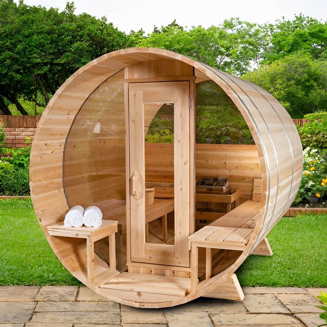 Dundalk Leisurecraft Serenity MP 2-4 Person Barrel Sauna w/ Panoramic Windows