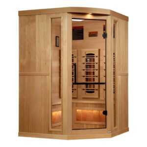 Golden Designs Corner 3-Person Full-Spectrum Infrared Sauna w/ Himalayan Salt Bar