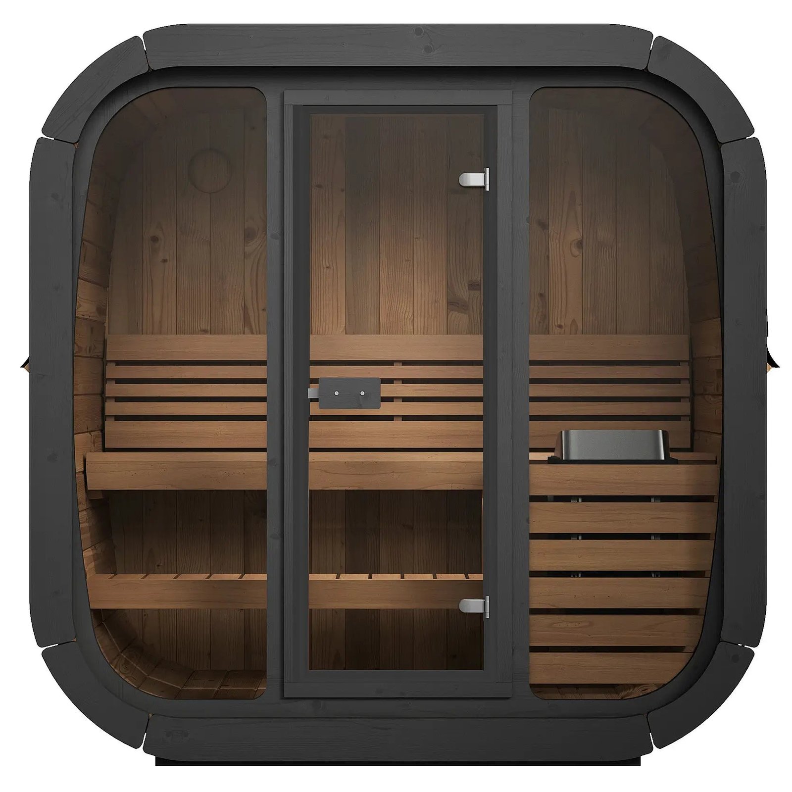 SaunaLife CL4G 3-Person Outdoor Cube Cabin Sauna with Full Glass Front & LED Lighting - Image 2
