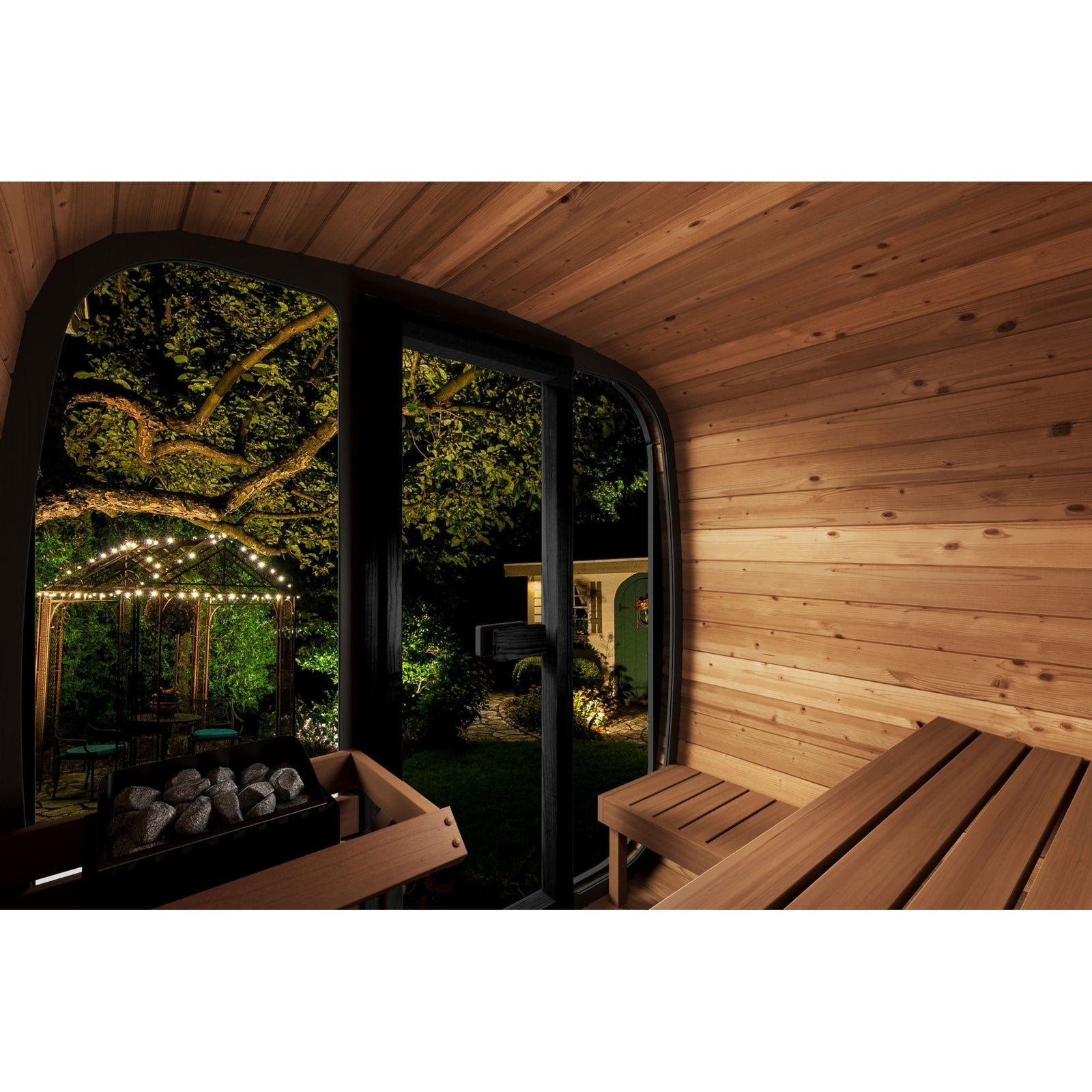 SaunaLife CL5G 4-Person Outdoor Cube Cabin Sauna with Full Glass Front & Led Lighting - Image 5