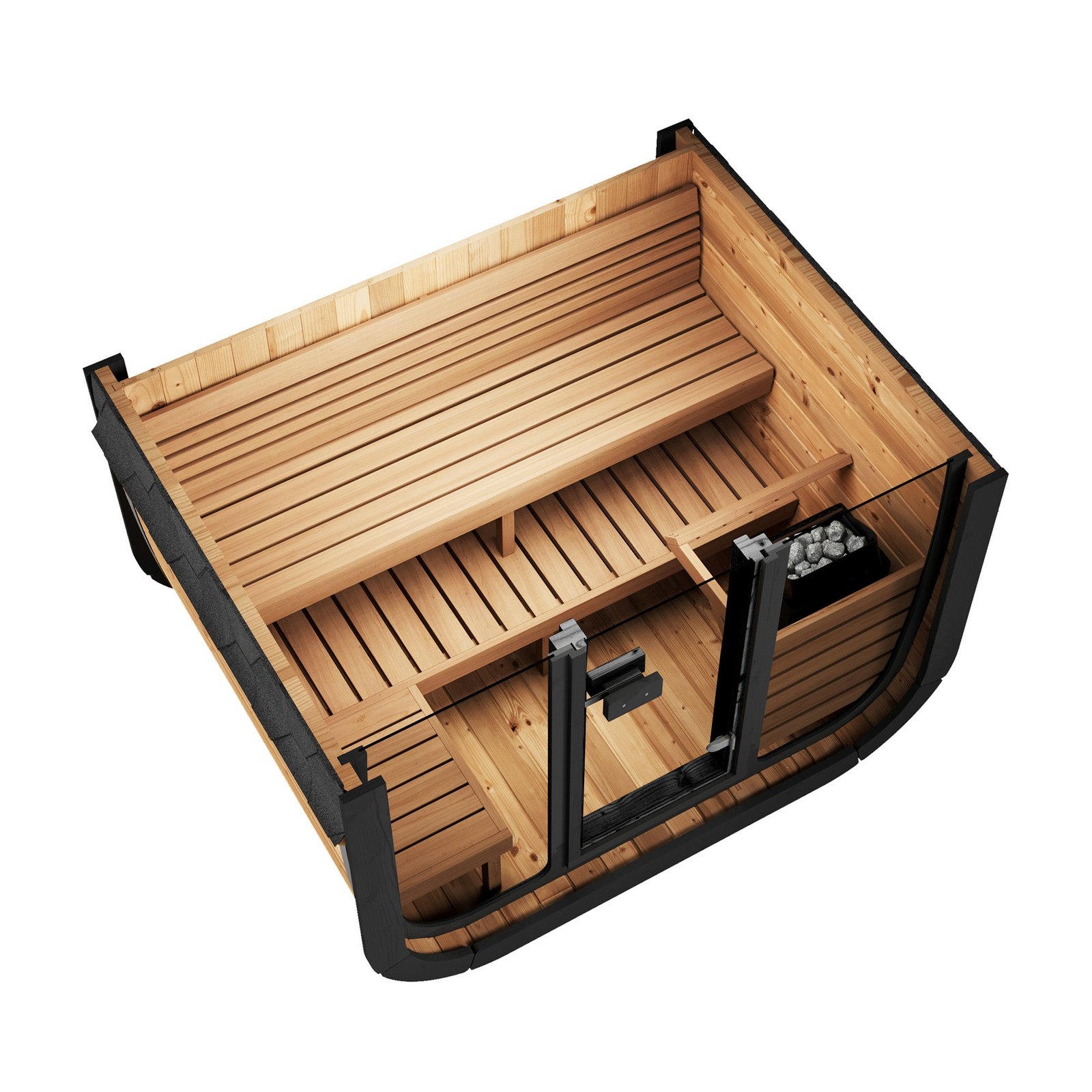 SaunaLife CL5G 4-Person Outdoor Cube Cabin Sauna with Full Glass Front & Led Lighting - Image 2
