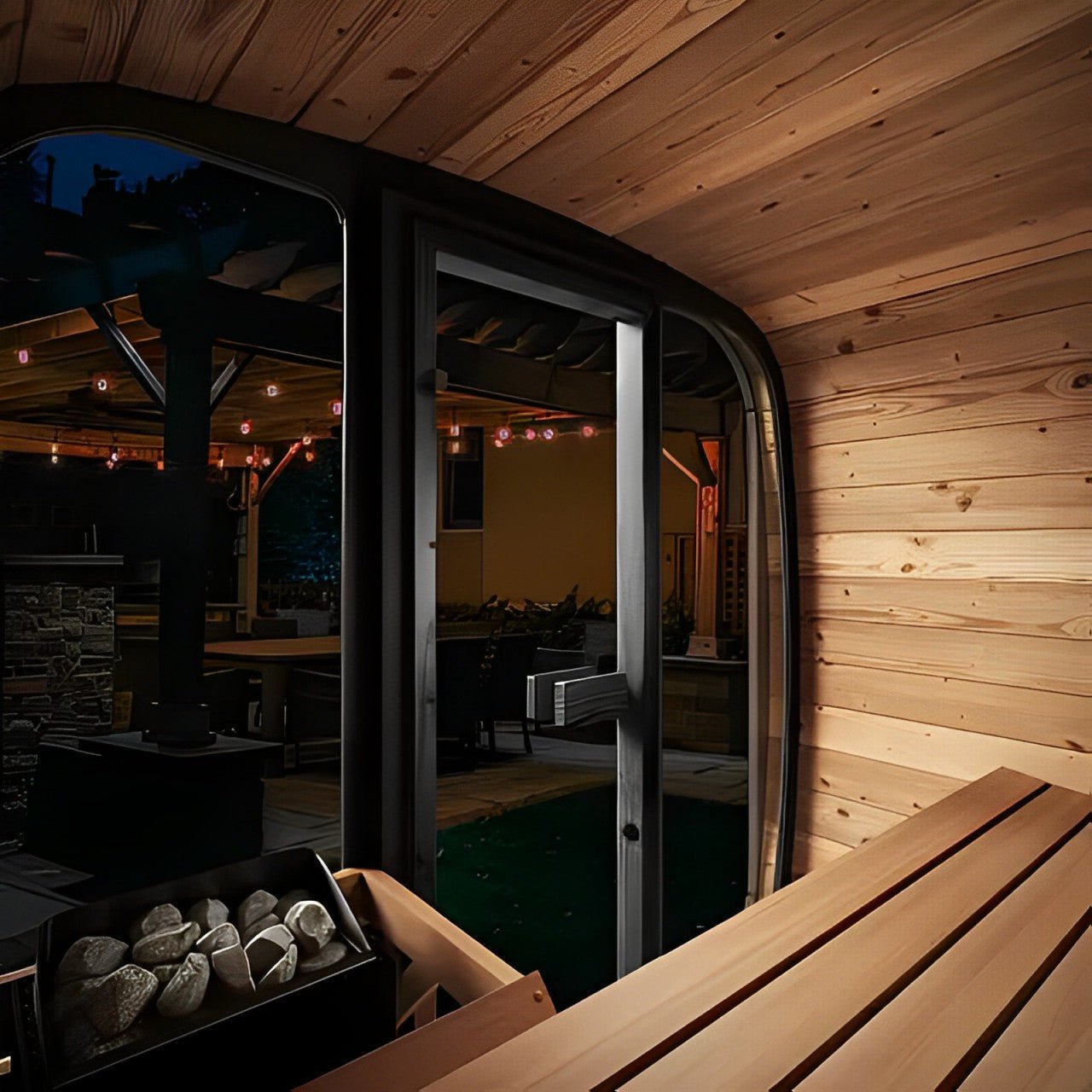 SaunaLife CL4G 3-Person Outdoor Cube Cabin Sauna with Full Glass Front & LED Lighting - Image 6
