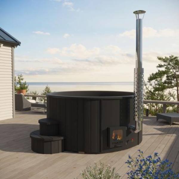 SaunaLife S4B 6-Person Wood-Burning Hot Tub, Black - Image 3