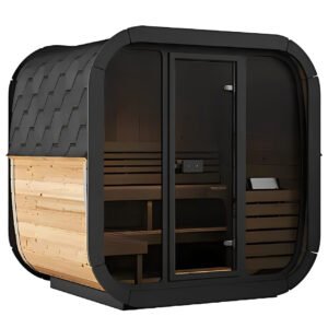 SaunaLife CL5G 4-Person Outdoor Cube Cabin Sauna with Full Glass Front & Led Lighting