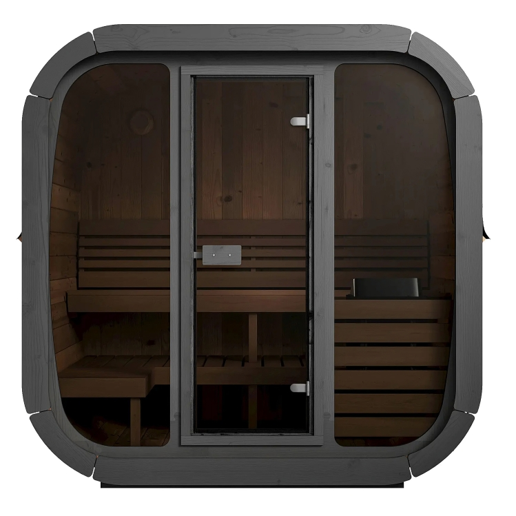 SaunaLife CL5G 4-Person Outdoor Cube Cabin Sauna with Full Glass Front & Led Lighting - Image 3
