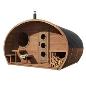 SaunaLife G11 8-Person Outdoor Cabin Sauna w/ Changing Room & Porch