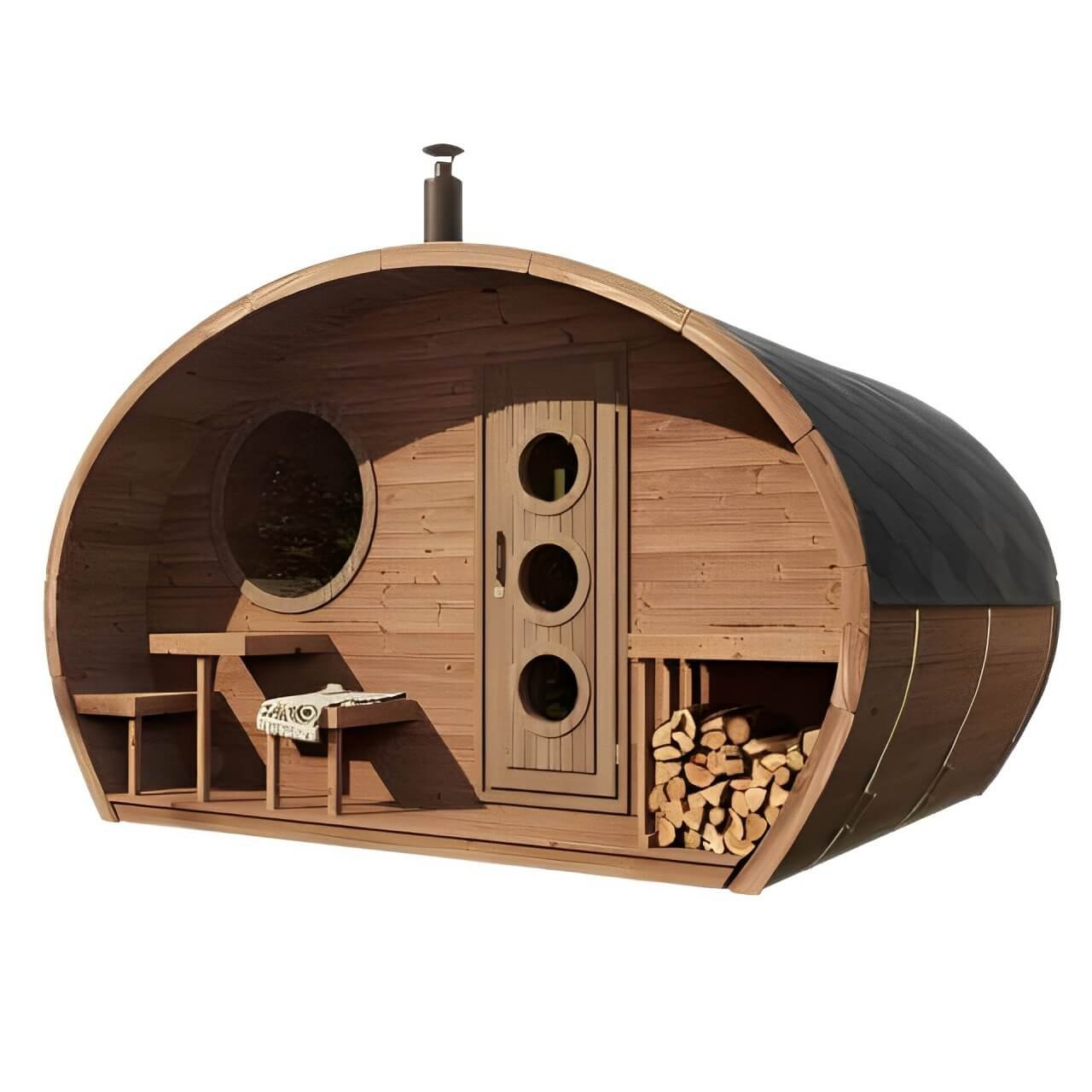 SaunaLife G11 8-Person Outdoor Cabin Sauna w/ Changing Room & Porch