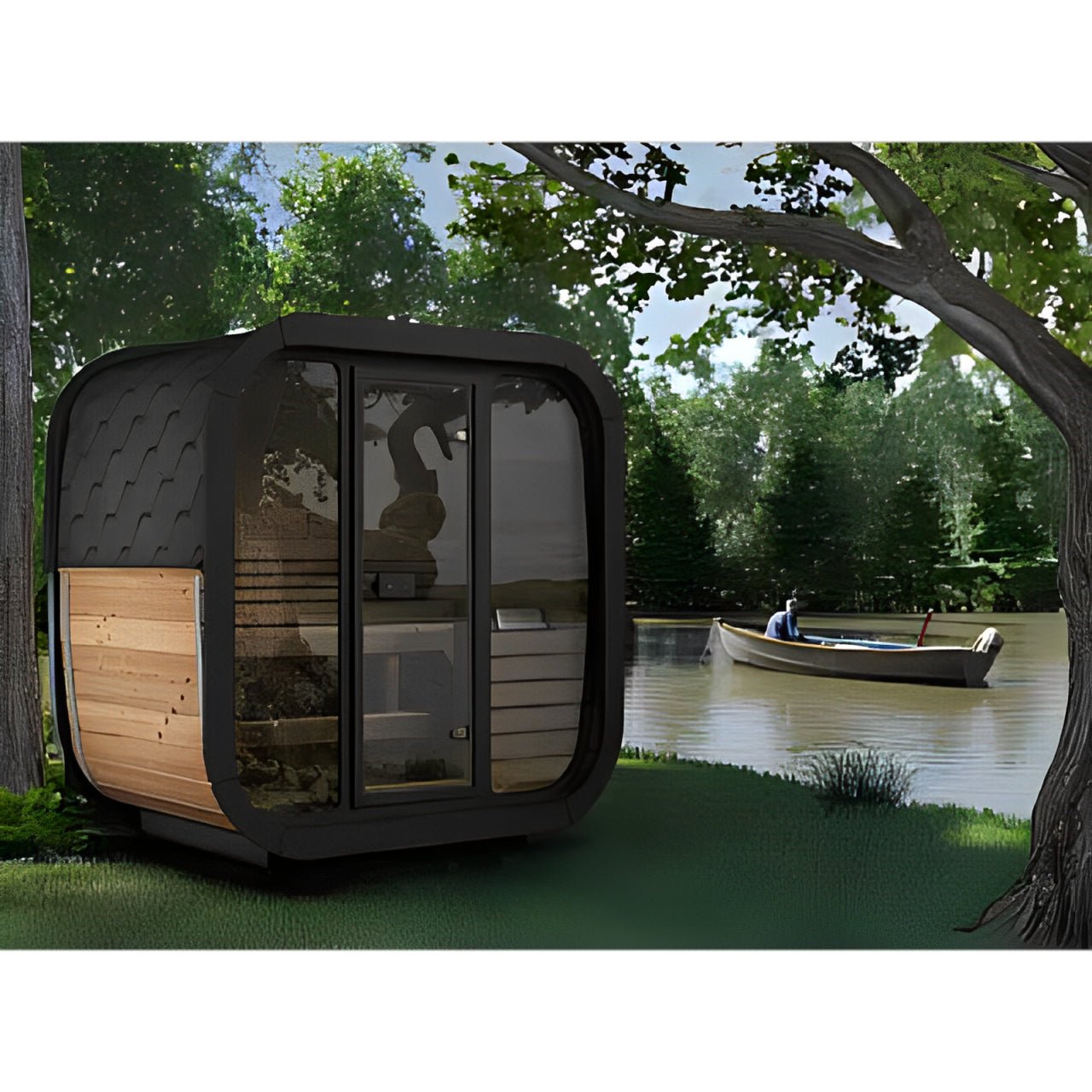 SaunaLife CL4G 3-Person Outdoor Cube Cabin Sauna with Full Glass Front & LED Lighting - Image 8