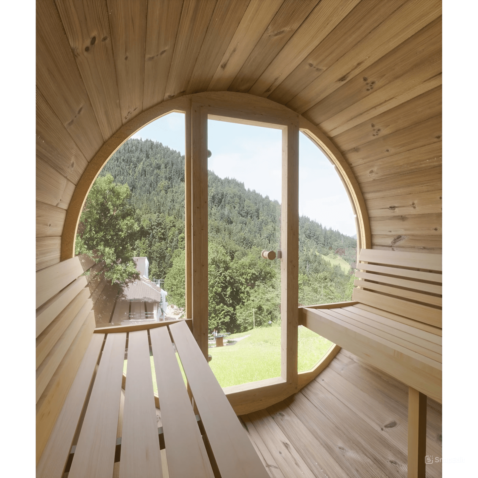 SaunaLife E7G 4-Person Barrel Sauna w/ Front Glass, 71"x81" - Image 3