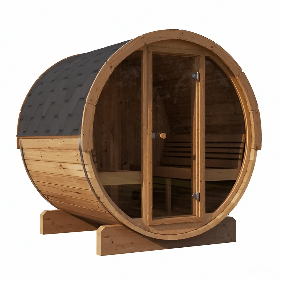 SaunaLife E7G 4-Person Barrel Sauna w/ Front Glass, 71"x81"