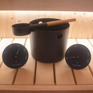 SaunaLife Accessory Package 5 - Bucket, Ladle, Hygrometer and Thermometer - Black