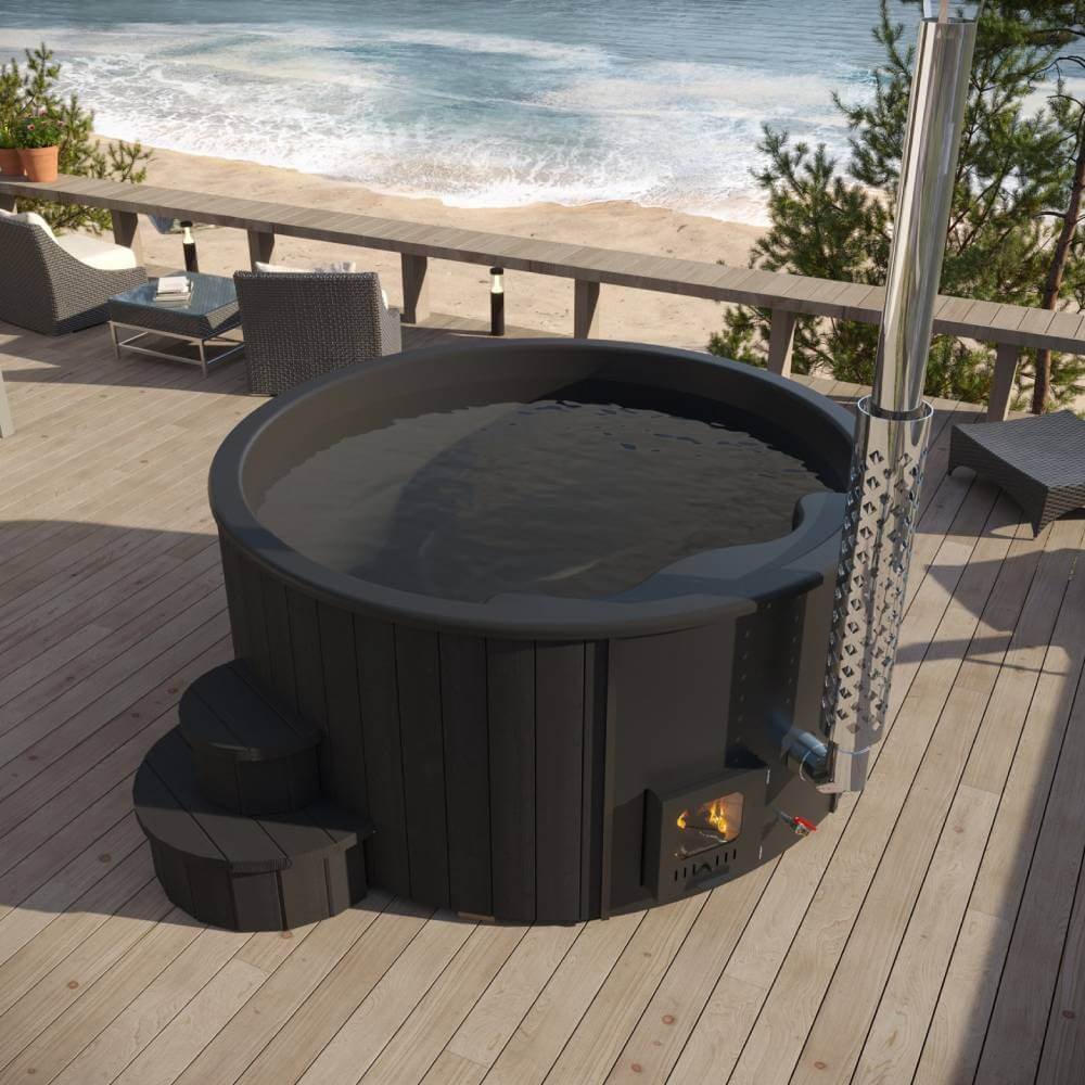 SaunaLife S4B 6-Person Wood-Burning Hot Tub, Black - Image 4