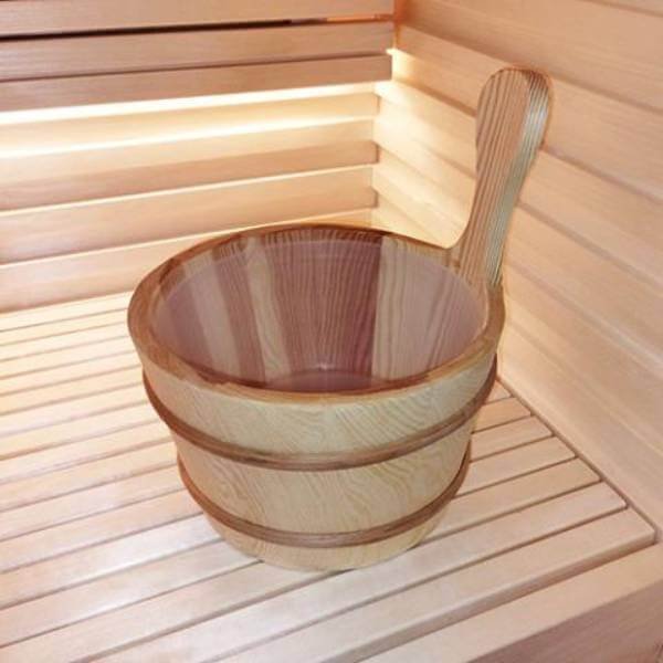 SaunaLife Accessory Package 4, Wooden 1-Gallon Sauna Bucket Set with Wood Ladle and White Thermometer - Image 4