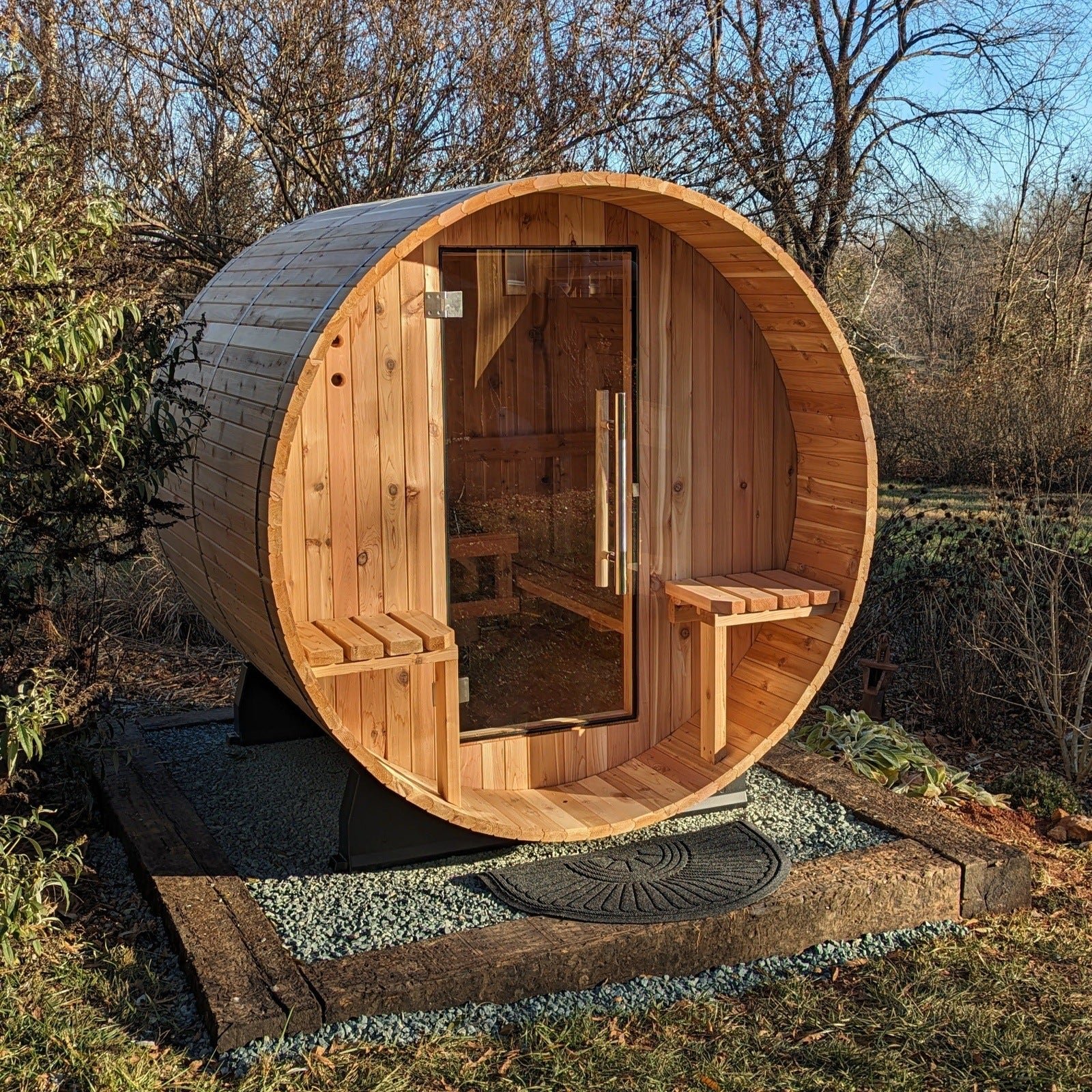 Almost Heaven Audra 2-4 Person Canopy Barrel Sauna, 6x5+1 ft. – 1 ft. Porch