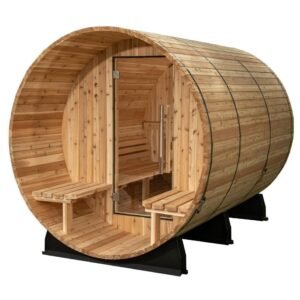 Almost Heaven Charleston 4-Person Canopy Barrel Sauna, 6x6+2 ft. – 2 ft. Porch