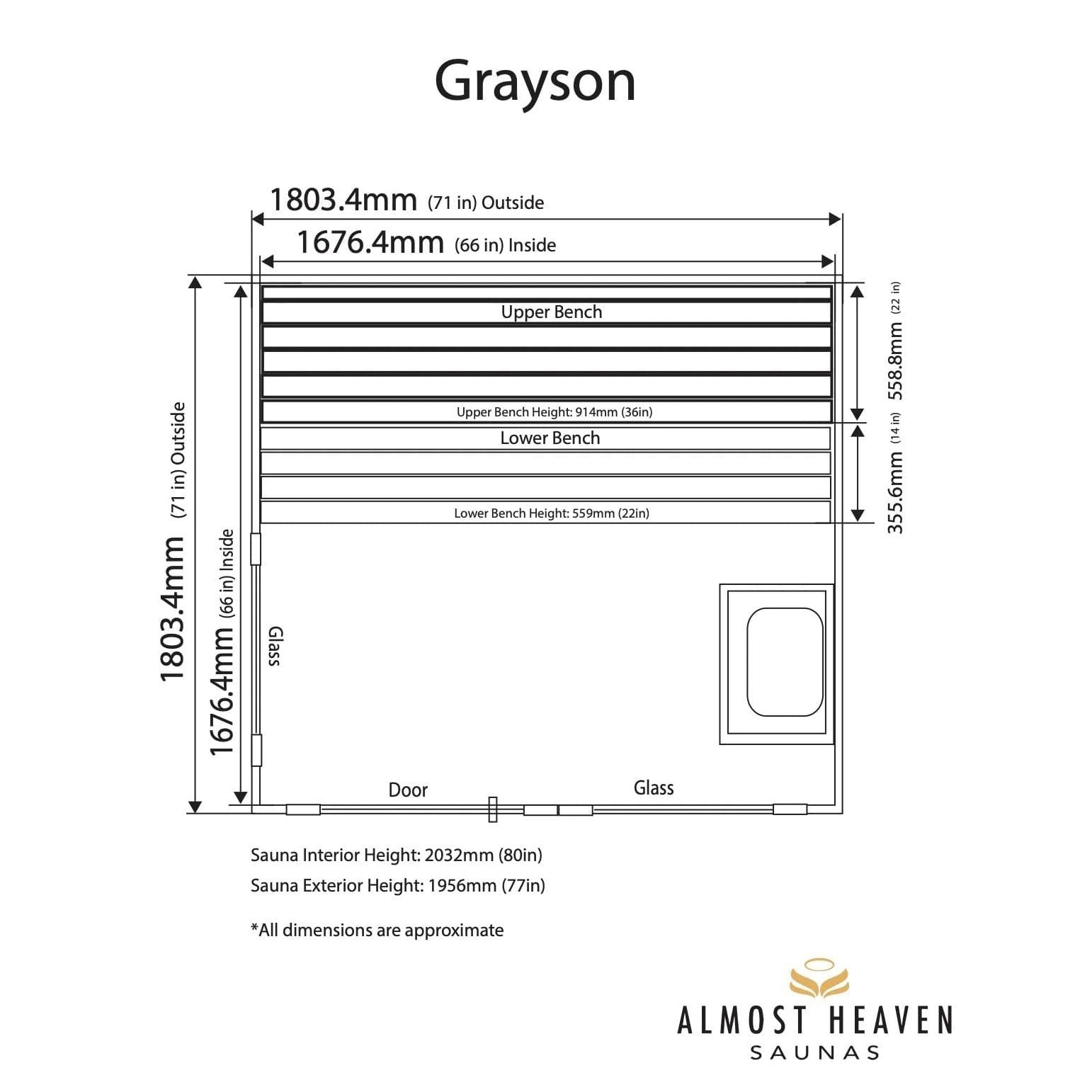 Almost Heaven Grayson 4-Person Indoor Sauna - Image 2