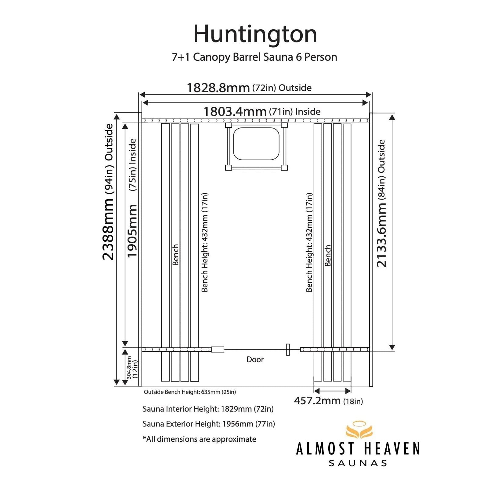 Almost Heaven Huntington 4-6 Person Canopy Barrel Sauna, 6x7+1 ft. – 1 ft. Porch - Image 2