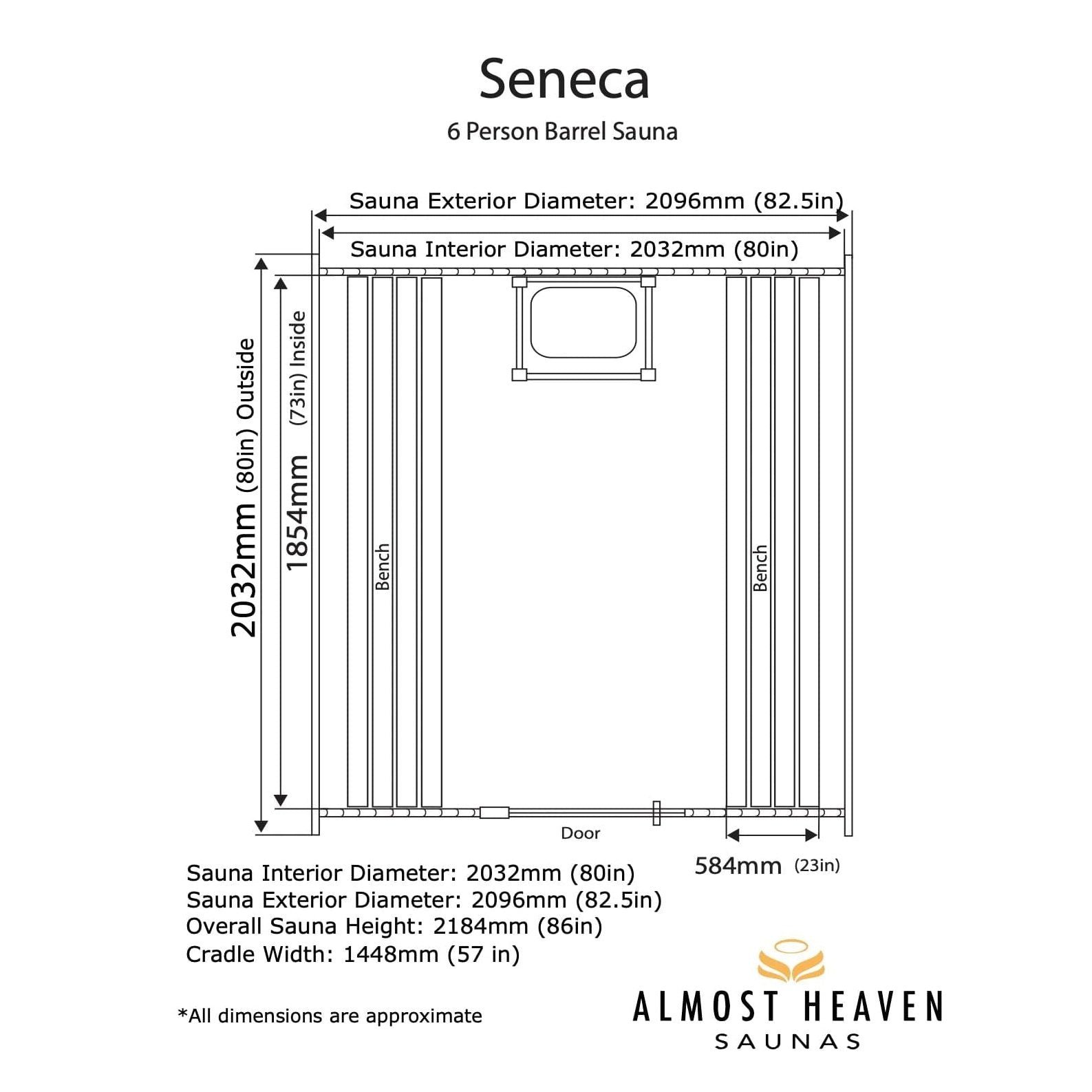 Almost Heaven Seneca 4-6 Person Barrel Sauna, 7x7 ft. - Image 2