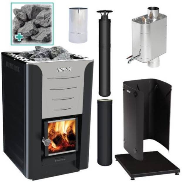 Harvia Pro 20 Deluxe Wood Burning Stove Kit - Black Steel