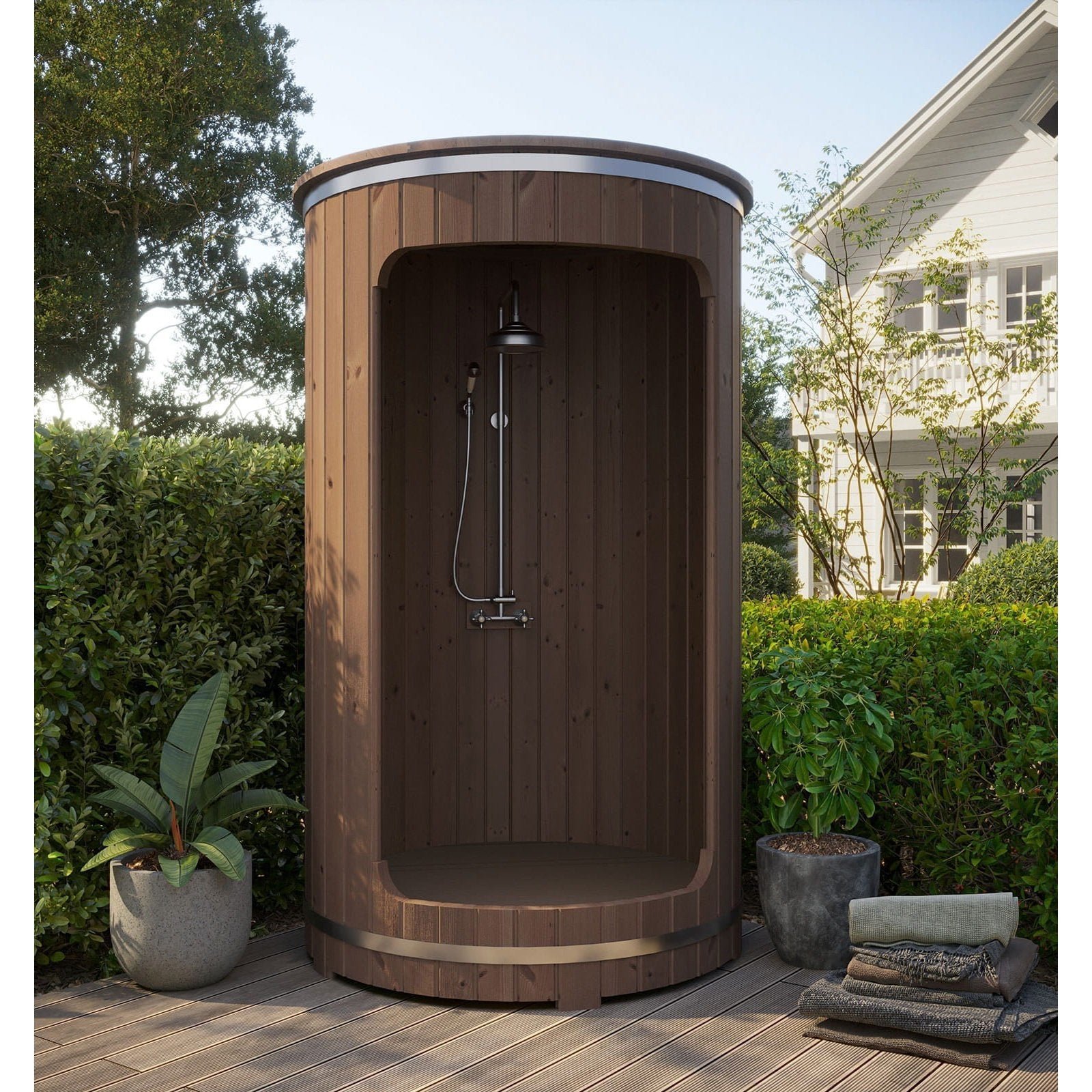 SaunaLife R3 Barrel Outdoor Shower - 53"W x 90"H