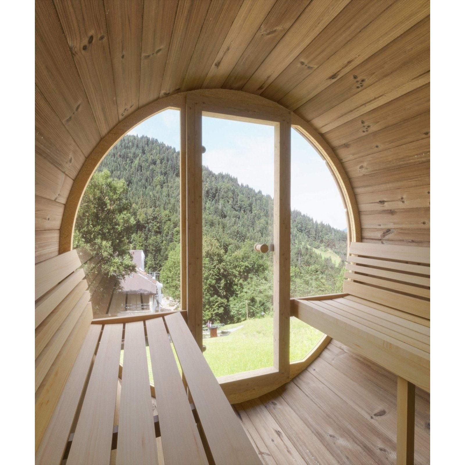 SaunaLife E8G 6-Person Barrel Sauna w/ Front Glass, 87"x 81" - Image 6