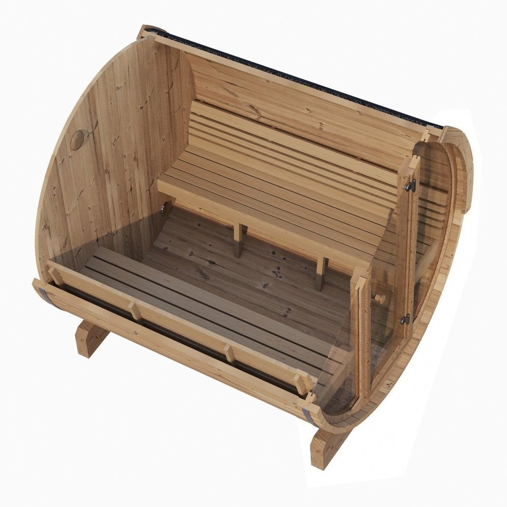 SaunaLife E8G 6-Person Barrel Sauna w/ Front Glass, 87"x 81" - Image 2
