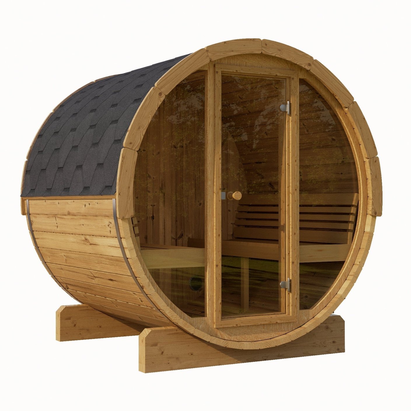 SaunaLife E8G 6-Person Barrel Sauna w/ Front Glass, 87"x 81" - Image 7