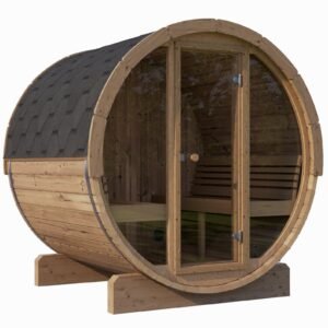 SaunaLife E8G 6-Person Barrel Sauna w/ Front Glass, 87"x 81"