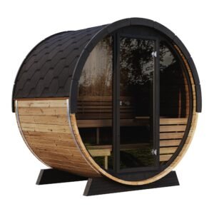 SaunaLife EE6G 4-Person Barrel Sauna w/ Rear Benches & Front Windows, 63"x91"
