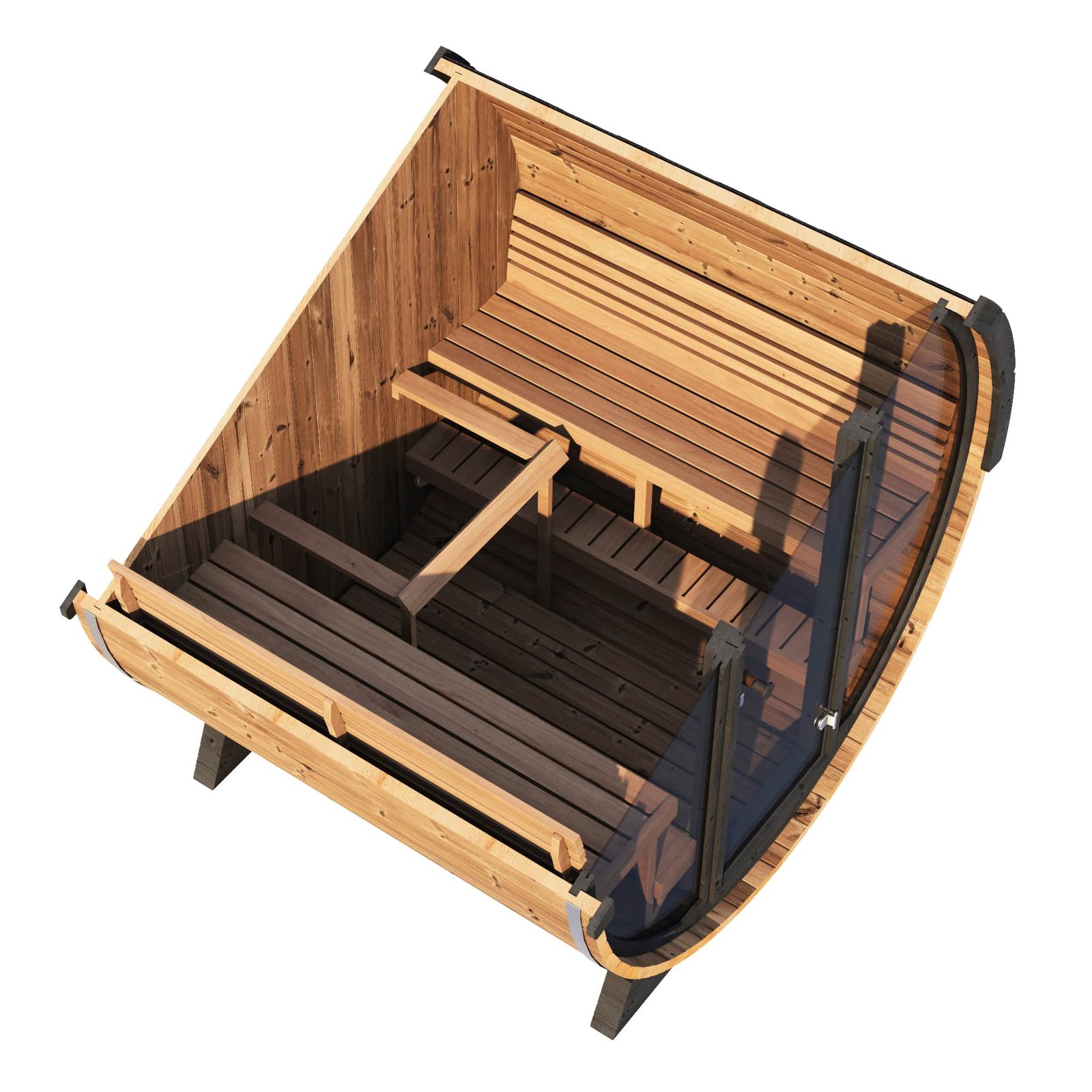 SaunaLife EE8G 6-Person Barrel Sauna w/ Rear Benches & Front Windows, 79"L x 91"D - Image 2