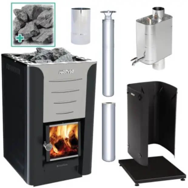Harvia Pro 20 Deluxe Wood Burning Stove Kit - Stainless Steel